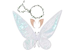 GUGNRYAC Feenflügel Schmetterlingsflügel mit Elfenohren Blumenkranz Erwachsene Flügel Kostüm Kinder Prinzessinnenflügel Damen Mädchen Flügel Kostüm Wings für Weihnachts Karneval Geburtstags Cosplay Party