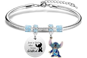 BIFRIEND Divertente braccialetto regalo per ragazze, ciondolo in argento regolabile, con scritta "Just A Girls Who Loves Stitch", regalo per figlia, sorelle, amici, collega, compleanno, Natale, adjustable