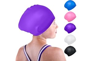 OKTAYOCUM Waterproof Kids Swimming Cap, Silicone Kids Swim Caps for Boys and Girls, Stretchable and Comfortable Swimming Hats, Anti slip Swim Cap for Long Hair