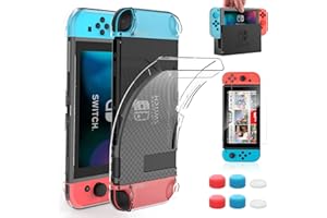 HEYSTOP Custodia Compatibile con Switch, Cover Protettiva Trasparente e Switch Pellicola Protettiva Utilizzabile nel Dock con 6 Copri Analogico