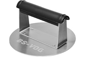 BS-VOG Smashed Burger Press, Pressa per Hamburger 6,3 Pollici in Acciaio Inossidabile con Manico Antiscottatura, Antiaderente, Kit BBQ, Regalo