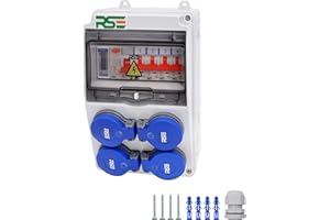 RSE BAUSTROMVERTEILER WANDVERTEILER KOMPLETT VERDRAHTET 230V SCHUKO MIT ZÄHLER ZUR AUSWAHL IP65, 6. 4X 230V MIT LS + FI + ZÄHLER