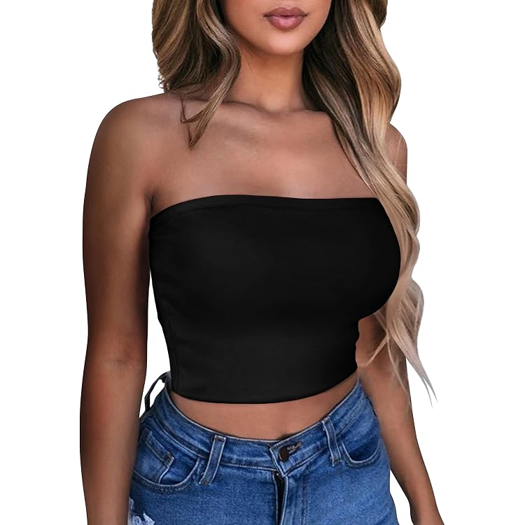 Zanvylia Women's Tube Tops - Strapless Bandeau With Drawstring & Ruched Side, Y2K Going Out Top - View #7