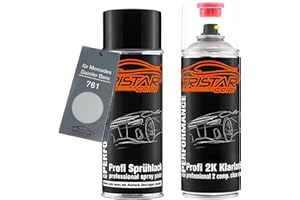 TRISTARcolor Vernice per auto Kit bombolette spray 2K per Mercedes/Daimler Benz 761 Polarsilber Metallic/Poolzilver Metallic Vernice di base 2 componenti vernice trasparente