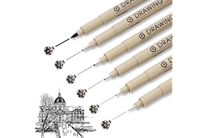 Toptime Fineliner, Lot de 6 Feutre Noir Pointe Fine, Liner Dessin avec Pinceau Lisses Noir, Feutre Dessin Professionnel Stylo Micro à Tailles Multiples pour le Croquis, le Manga, le Dessin, l'Anime