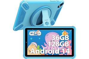 PIXPEAK 7" Tableta para niños, Android 14 Tablet, 36GB RAM 128GB ROM (SD Expandible), Android Kids Tablet, Control Parental, Pantalla FHD, 6580mAh, 5MP+2MP, WiFi, Bluetooth, Tableta Educativa (Azul)