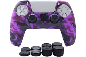Hikfly Silicone Cover for PS5 Controller Skin Compatible with PS5 Controller Grips,Non-Slip Cover for PlayStation 5 Controller -1x Skins with 8 x Thumb Grip Caps)(Purple)