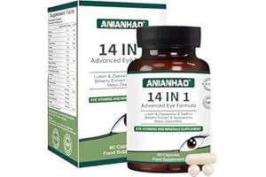 ANIANHAO 14 in 1 Advanced Eye Formula Eye Vitamins, areds 2 Eye Supplement – Eye Vitamin and Mineral Supplement with Lutein, Zeaxanthin, Zinc & Bilberry Extract – Vision & Focus Support, 60 Capsules