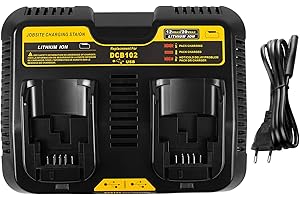 ASUNCELL Cargador de batería de 2 Puerto Compatible con Dewalt DCB115 18 V XR, 3.0 A 12V-20V MAX Li-Ion Cargador rápido con 2 Puertos USB de 2.1A, Compatible con Dewalt 18V DCB batería