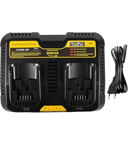 Produktbild von Dual-Batterieladegerät Für Dewalt 12V/20V – 2 Ladeplätze + 2 USB, Schnellladung Für DCB-Serie (DCB200, DCB204, DCB606 U.v.m.)