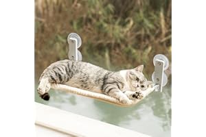 EDAGNY Doux Hamac Chat Fenetre Pliable, Peluche Hamac pour Chat Lit Fenetre Housse épaisse Amovible - Cadre en Acier Robuste Supporte jusqu'à 18 kg, Beige