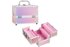 Kosmetikkoffer Schminkkoffer Leer Make up Koffer Abschließbare Beauty Case Kosmetik Organizer mit Schlüssel für Mädchen,Rosa
