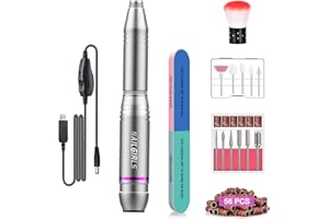 Nail Drill, NAILGIRLS Electric Nail Files, Electric Nail Drill Machine for Acrylic Nails, Portable USB 25000RPM Nail File Drill, Adjustable Speed for Acrylic Gel Nails Efile Manicure (Silver)