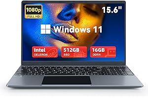 Geviar 15.6 Inch Laptop,16GB DDR4 512GB SSD,Windows 11 Intel Celeron N5095 Quad-Core Processor up to 2.9Ghz,1080P Screen Laptops,2.4/5G WiFi, Bluetooth 4.2,Mini HDMI,2xUSB 3.0,Type-C