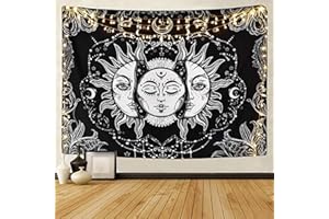 LOMOHOO Tapisserie de Tarot Soleil et Lune Tapisserie psychédélique Noir Céleste Tenture Tapisseries murales Hippie Bohémien Mandala Indien (A-Sun and Moon, M/130cmx150cm)