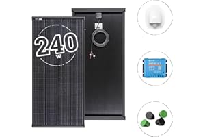 MOSCATELLI Panel Solar 240W Black Boost Monocristalino PERC Kit Completo para Caravanas con Perfil Integrado de Aluminio Negro para Montaje en el Techo - Regulador VICTRON MPPT Bluetooth 15A