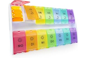 YAKLIM Tablettenbox 7 Tage, Pillendose 2 mal Am Tag, Am Pm Medikamentenbox 14 Fächer mit Scharnierdeckel-Design,Tabletten Organizer für Fischöl/Nahrungsergänzungsmittel