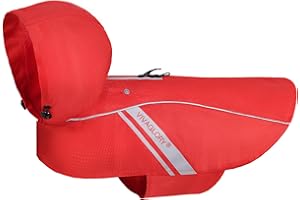 VIVAGLORY Wetoff Dog Raincoat, Rain Coat for Dog All Seasons Adventure, Raincoat with Harness Hole & Hood, Reflective Lightweight Waterproof for Doggy & Puppy, S, Red