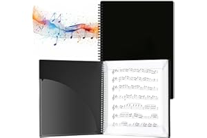 YOTIN A4 Sheet Music Organizer, Simple Spiral Folder 30 Pockets for Sheet Music, Drawings and Documents, Easy Editing (Black)