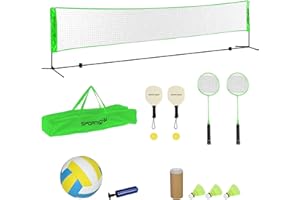 SPORTNOW 5M Portable Badminton Set, Height Adjustable Tennis Volleyball Net with 3 Shuttlecocks, 4 Rackets and with Carry Bag, Multi-Sports Badminton Net for Indoor Outdoor, Garden, Beach Games