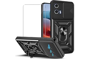 JDXHFF Hülle Kompatibel mit Motorola Moto G34 5G (6.5") und 1 x Panzerglas Displayschutzfolie - Weiche TPU und Hart PC Silikon Tasche Schutzhülle mit 360 ° Grad Ring Ständer Case Schwarz