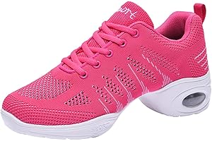 WOWEI Chaussures de Jazz pour Femmes Baskets à Lacets Coussin Respirant Baskets de Danse Fille Semelles Divisées Chaussures de Danse de Marche Sportive Fitness Sneakers