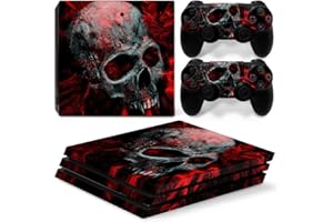 Morbuy PS4 Pro Vinyl Skin Full Body Cover Sticker Decal For Sony Playstation 4 Pro Console and 2 Dualshock Controller (Skull Red)