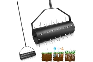 Fachmach Rolling Lawn Aerator, Garden Spike Roller, Manual Grass Spikes Roller with 55.5in Detachable Handle, Heavy Duty Steel Garden Lawn Tool