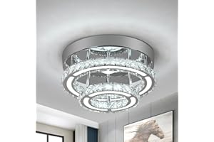 ‎DELIPOP DELIPOP Moderne Kristall Kronleuchter, 30W Deckenlampe LED Flush Mount Runde, Edelstahl Pendelleuchte Deckenleuchten für Wohnzimmer Schlafzimmer Esszimmer Küche (Kaltweiß 6500K)