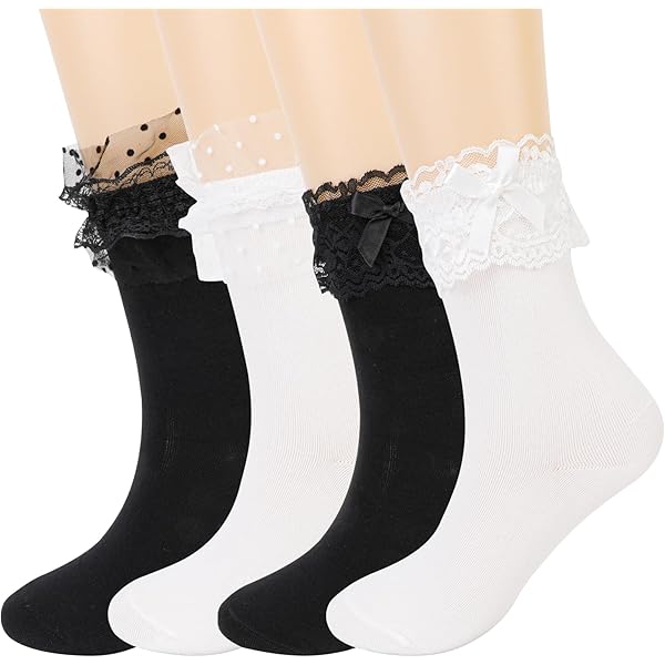 6 Paia Calzini Donna Con Volant In Tulle - Trasparenti Estivi, Bianco E Nero, Taglia Unica - Foto 7