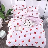 Luofanfei Pink Strawberry Duvet Cover Single Bed 3pcs Stripe Pattern Reversible Bedding with Zipper and Corner Ties