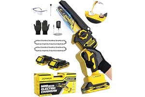 Zenmos Mini Chainsaw Cordless 6 in, Cordless Chainsaw with 2x2000mAh Batteries, Small Chain Saw with Automatic Lubrication Safety Protection, Cutter for Sawing Trees Boards, Stocking Stuffers Men Dad