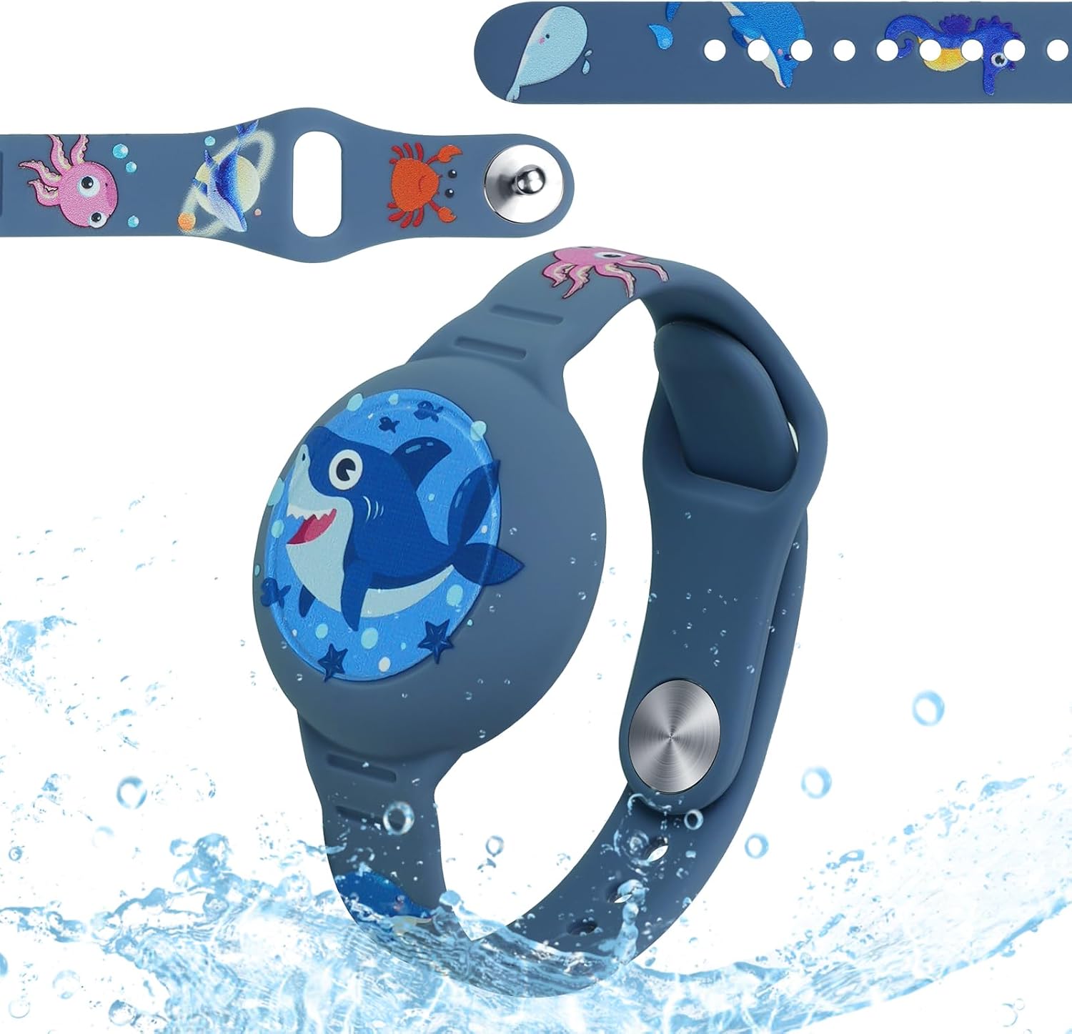 AXFEE Pulsera Compatible con Airtag, 1PCS Pulsera de Silicona para Niños, Funda Protectora Ajustable Antipérdida (Blue Shark, Airtag No Incluido)