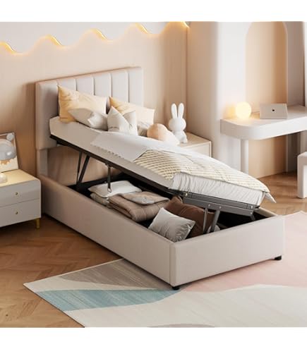 Letto Singolo Imbottito Con Testiera, Luce Da Lettura E USB - Contenitore Incorporato, 90x200 Cm, Grigio (Senza Materasso) - Foto 7