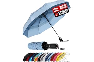 Repel Umbrella Vindtätt reseparaply – kompakt, lätt, automatiskt, starkt och bärbart – vindtåligt, litet hopfällbart ryggsäcksparaply för regn – dam och herr, Svart, rött, Travel