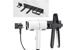 EUIOOVM Uchwyt ścienny na suszarkę do włosów, bez wiercenia, uchwyt na suszarkę do włosów i prostownicę, uchwyt ze stali nierdzewnej z uchwytem na kabel, samoprzylepny uchwyt do suszarki, stal