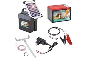 VOSS.farming Electrificateur Aures 3 Solar avec Kit Complet d'installation + Panneau Solaire de 6W - Connexion pour 9 V /12 V + Batterie et Accessoires