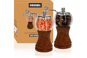 VEIZIBEE Molinillos de pimienta，Molinillo de Sal y Pimienta，Molinillos de especias Madera Maciza con Molinillo de cerámica Ajustable Fuerte，2pcs 5IN Clásico conjunto de molinos de pimienta y sal mano