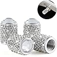 Alpmosn Car Wheel Tire Valve Caps, 4 PCS Bling Tire Valve Caps, Crystal Tire Caps Shinny Rhinestone for Women, Universal Car Dustproof Tire Valve Caps for Cars, Trucks, SUV and Motorcycles (White)