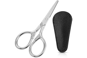 Mabor Nożyczki do brody dla mężczyzn ze stali nierdzewnej, 9 cm, profesjonalne nożyczki do nosa z okrągłą głowicą, nożyczki do paznokci z etui ze skóry PU do przycinania brody i włosów w nosie