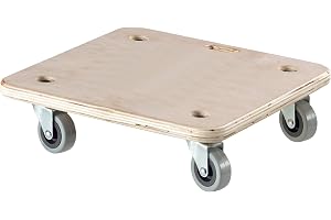 Gummitransportrulle, 4 Hjul | 290 mm x 290 mm x 85 mm, 200 kg lastkraft, gummihjul, plywood, för lådor