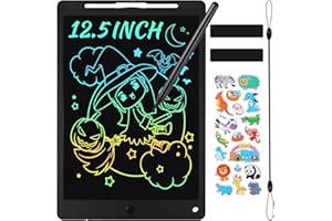 Benxdara LCD Writing Tablet Kids, 12.5 Inch Erasable Doodle Board Drawing Tablet with Cartoon Stickers, Colorful Kids Drawing Pad Scribble Pad for 2 3 4 5 6 7 Years Old Boys and Girls, Black