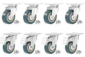 JF HOME BLISS 8-Pack Heavy Duty 50mm Swivel Caster Wheels - 2400kg Capacity Rubber Castors with Dual Brakes | Furniture Moving Wheels for Tables, Cabinets & Trolleys | Indoor/Outdoor Use