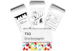 OMEZIZY Weiß Thermopapier for T02 Mini Drucker - Aufkleberpapier Arbeitet mit T02/M02X/M02L Mini Etikettendrucker, 10 Jahre lang haltbar, Perfekt für Tagebuchfotos und Notizen, 50mmx3.5m, 3 Rollen