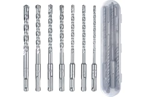 FISHING FUN SDS Plus Bohrer Set,7 Stück Hammerbohrer mit 4 Schneiden, Betonbohrer Set SDS für Beton und Mauerwerk in den Größen 5,6,6,8,8,10,12 x 160mm.