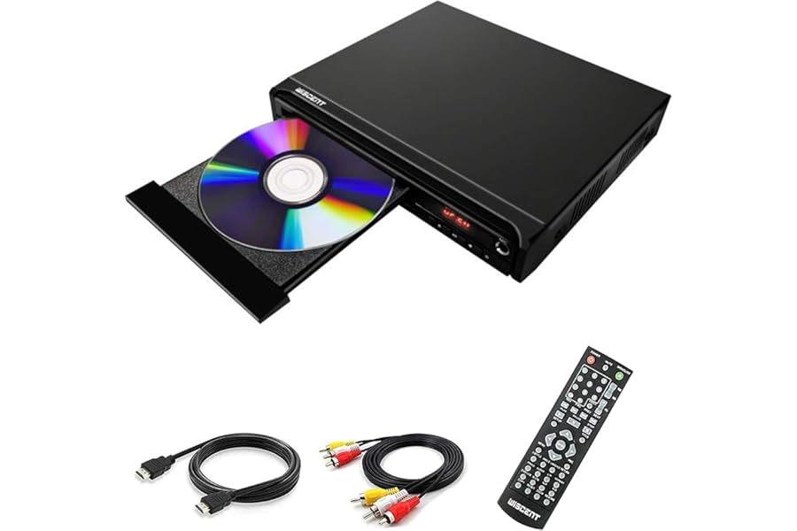 WISCENT DVD Player for TV,All-Region Free,Mini Compact DVD CD MP3 Player,with HDMI Cable for TV,USB Port, Remote Control, (non blueray)