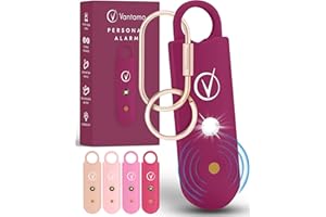 Vantamo Persönlicher Alarm für Frauen – Extra Laute Doppel-Lautsprecher, zuerst mit niedrigem Batteriestand mit Stroboskoplicht, wiederaufladbar – Sicherheitsalarm, Schlüsselanhänger