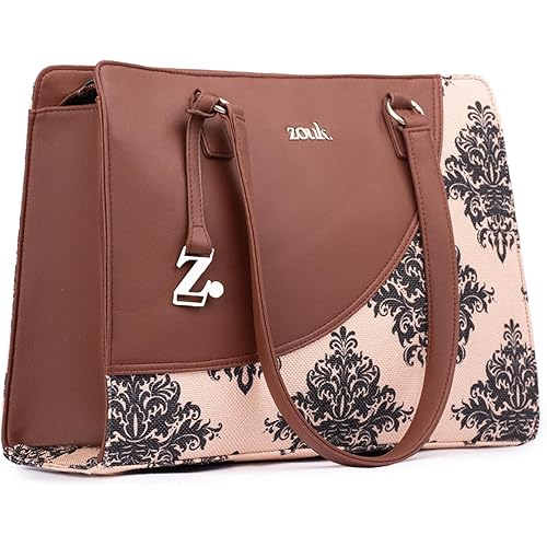 ZOUK Women\'s Office Essential Bag | Jute | Vegan Leather Handcrafted Tote Bag With Double Handle Shoulder Strap