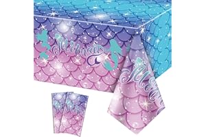 PTECDROTS 2 tovaglie rettangolari usa e getta a forma di sirena, 130 x 220 cm, per feste, baby shower, compleanni, feste a sirena sotto il mare