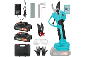SOSISUL 40mm Akku Astschere, Elektrische Gartenschere mit 2 Stück 21V 2000mAh Akkus & Ersatzklingen Set, LCD-Display, Bürstenlosen Motor, Elektrische Baumschere, Astschneider, Gartenschere (Blau)